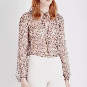 Theory Women Silk Top Small Bernetta‎ Floral Blouse Chiffon Sheer